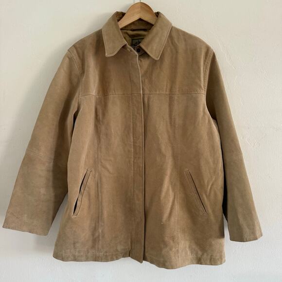 Suede Leather Jacket Coat Tan Pockets Classic Everyday Casual Mens Size XLarge - Picture 1 of 9